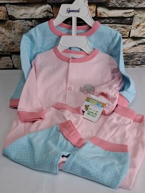 Spencer's 2-Piece Pink & Light Blue Elephant Pajama Set